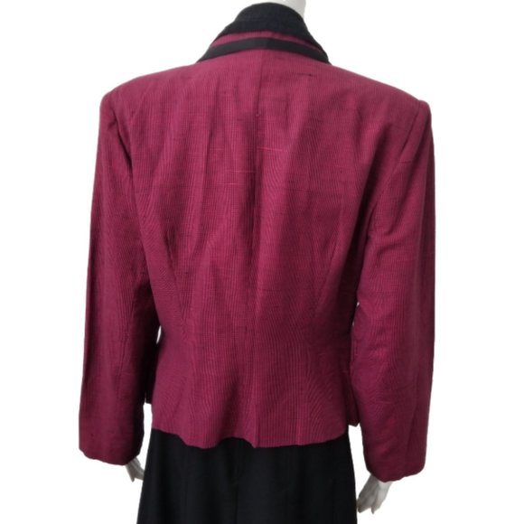 For Pete’s Sake Houndstooth Blazer Black Fuchsia Cotton Linen Womens Size Medium - Picture 3 of 6
